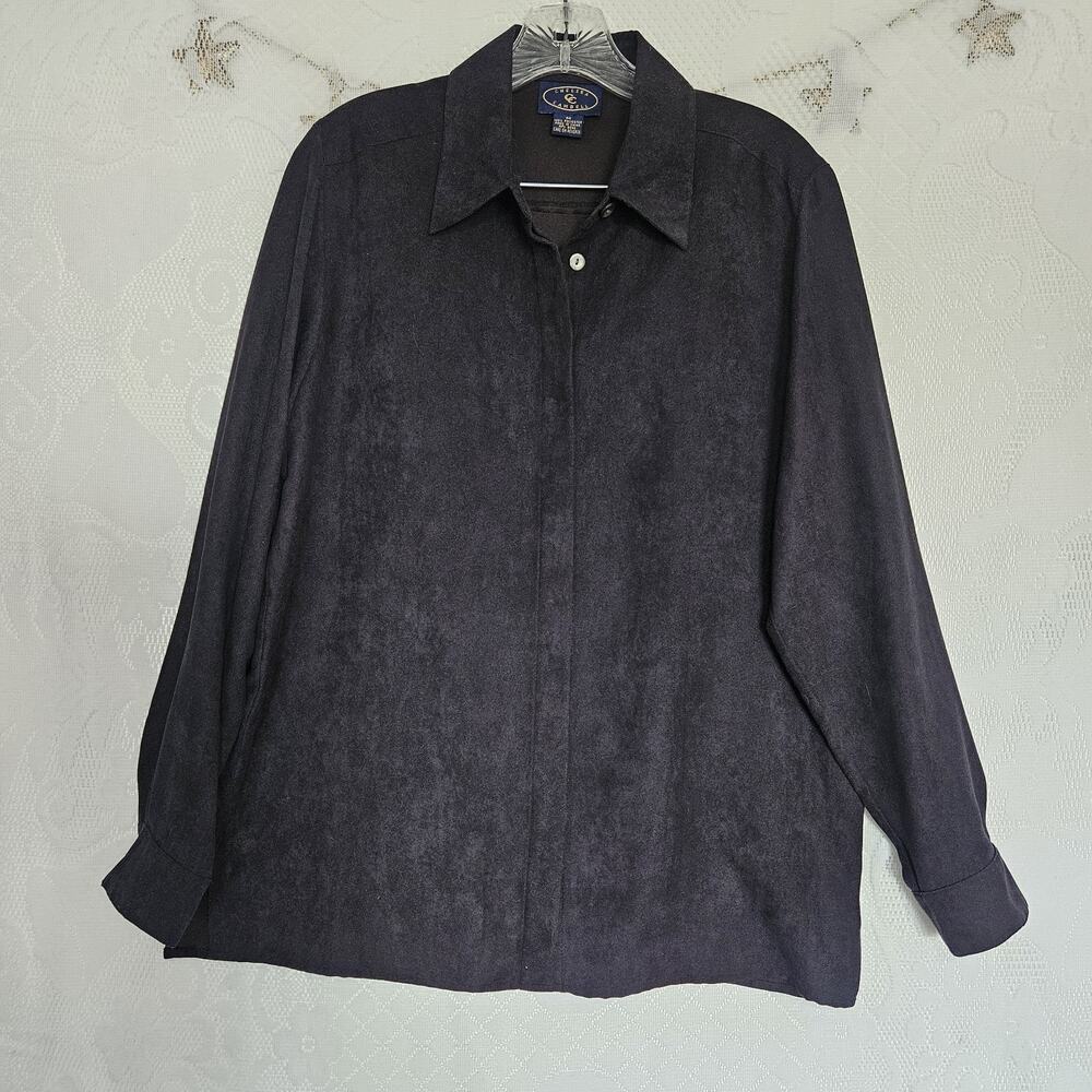 Chelsea Campbell Medium Black Classic Faux Suede Hidden Button Up Top 90s Grunge